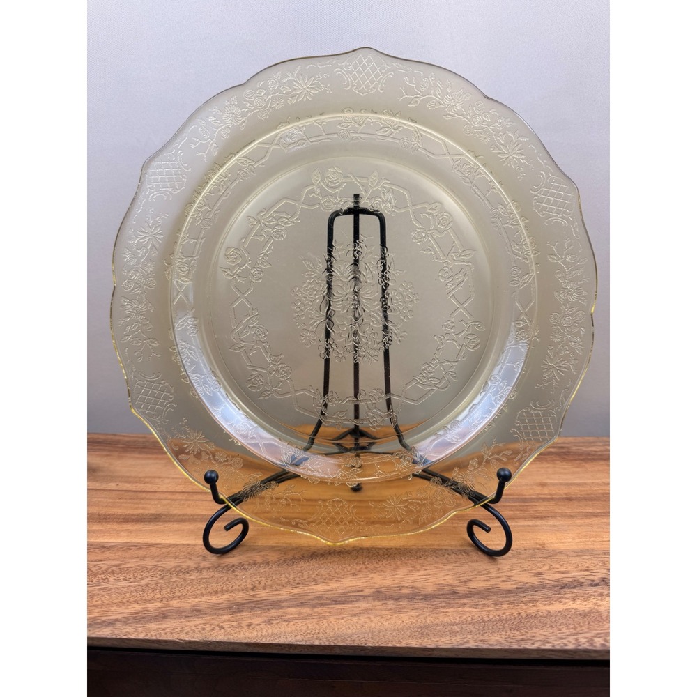 Federal Glass Normandie Bouquet & Trellis Amber Depression Dinner Plate 11"